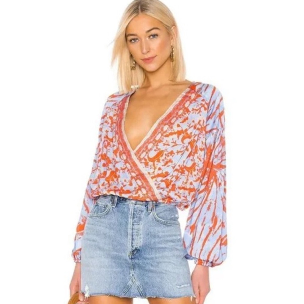 NWT Free People Cruisin Together Surplice Top Color Seaside Combo Size Medium